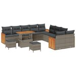 Ensemble de Canapé de Jardin 13 pièces avec Coussins Gris Rattan Acacia