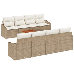 vidaXL Ensemble de Canapé de Jardin 9 Pièces avec Coussins Beige Rattan Poly Acacia