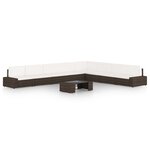 vidaXL Salon de jardin 9 Pièces avec coussins Marron Résine tressée