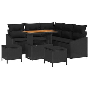 vidaXL Ensemble de canapé de jardin avec coussin 8 Pièces Noir Poly rotin
