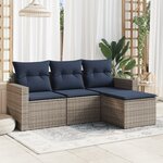 vidaXL Salon de jardin 4 Pièces avec coussins gris résine tressée