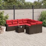 vidaXL Salon de jardin avec coussins 9 Pièces marron résine tressée