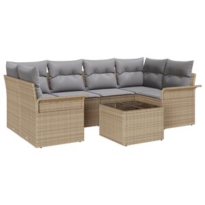 vidaXL Ensemble de Canapé de Jardin 7 Pièces avec Coussins Beige Poly Rattan