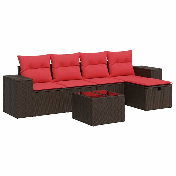 vidaXL Salon de jardin avec coussins 6 Pièces marron résine tressée