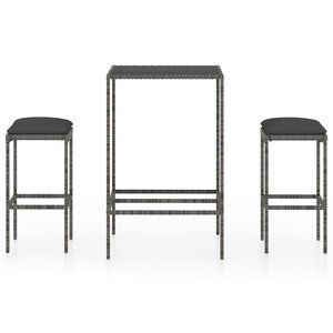 vidaXL Ensemble de bar de jardin 3 Pièces et coussins Résine tressée Gris