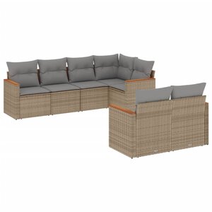 vidaXL Salon de jardin avec coussins 7Pièces mélange beige résine tressée