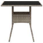 vidaXL Table de jardin avec dessus en verre gris clair résine tressée