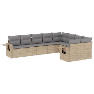 vidaXL Salon de jardin avec coussins 9 Pièces beige résine tressée
