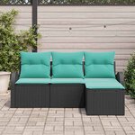 vidaXL Ensemble de Canapés 4 Pièces Noir et turquoise polyrotin