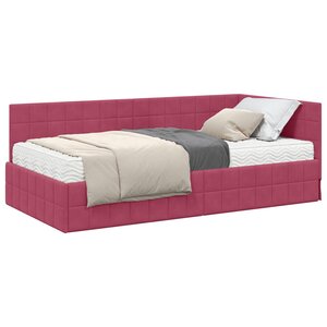 vidaXL Cadre de lit d'angle avec matelas 2 pc Bordeaux 90 x 200 cm
