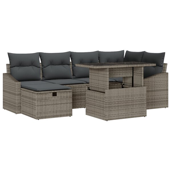 vidaXL Ensemble de Canapés de Jardin 7 Pièces avec Coussins Gris en Rattan Poly
