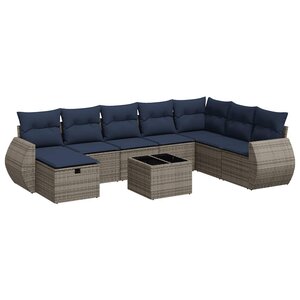 vidaXL Salon de jardin 9 Pièces avec coussins gris résine tressée