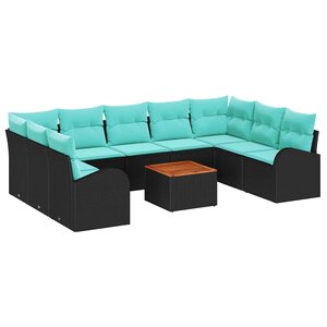 vidaXL Ensemble de canapé de jardin 10 Pièces Noir et turquoise polyrotin