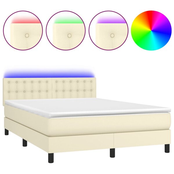 vidaXL Sommier à lattes de lit avec matelas et LED Crème 140x200 cm