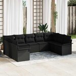 vidaXL Ensemble de canapé de jardin avec coussin 9 Pièces Noir Poly rotin