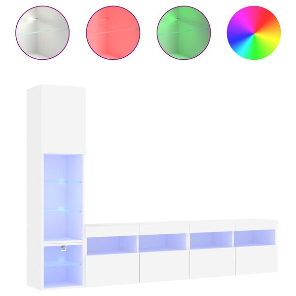 vidaXL Unités murales TV avec LED 4 Pièces blanc bois d'ingénierie