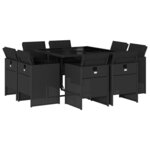 vidaXL Ensemble à manger de jardin 9Pièces coussins noir résine tressée