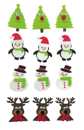 Sticker mousse personnages de Noël 3 5 à 5 1 cm 12 pièces