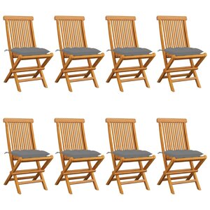 vidaXL Chaises de jardin et coussins gris lot de 8 Bois de teck massif