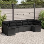 Ensemble de canapé de jardin 7 pièces avec coussins noir poly rotin