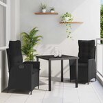 vidaXL Ensemble de salle à manger pour jardin 3 Pièces Noir polyrotin