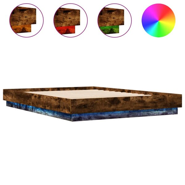 vidaXL Cadre de lit avec LED sans matelas chêne fumé 160x200 cm