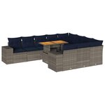 vidaXL Salon de jardin 11 Pièces avec coussins gris résine tressée