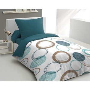 Parure de lit bleu canard 140 x 200 cm + 2 taies d'oreiller 63 x 63 cm