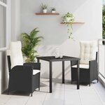 vidaXL Ensemble de salle à manger pour jardin 3 Pièces Noir polyrotin