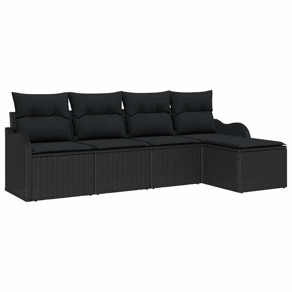 vidaXL Ensemble de canapé de jardin avec coussin 5 Pièces Noir Poly rotin