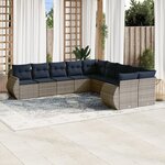vidaXL Salon de jardin 10 Pièces avec coussins gris résine tressée