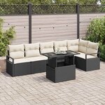 vidaXL Ensemble de canapé de jardin avec coussin 7 Pièces Noir Poly rotin