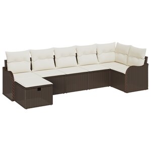 vidaXL Ensemble de canapé de jardin en 7 pièces avec coussins marron en poly rotin