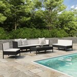 vidaXL Salon de jardin 9 Pièces avec coussins Résine tressée Noir