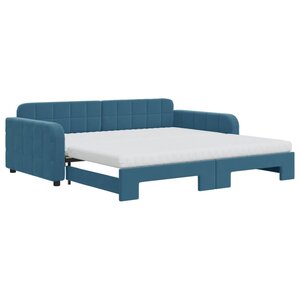 vidaXL Lit de jour avec lit gigogne et matelas bleu 100x200 cm velours