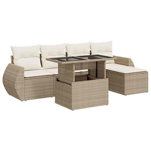 vidaXL Salon de jardin avec coussins 6 Pièces beige résine tressée