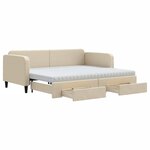 vidaXL Lit de jour avec gigogne et tiroirs crème 90x200 cm tissu
