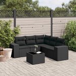 vidaXL Salon de jardin 6 Pièces avec coussins noir résine tressée