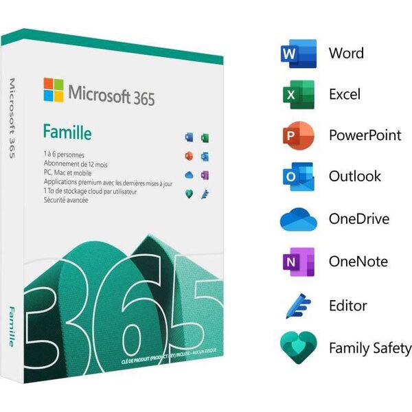 Microsoft 365 Famille - 6 utilisateurs - PC ou Mac - Abonnement 1 an
