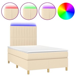 vidaXL Sommier à lattes de lit matelas et LED crème 120x190 cm tissu