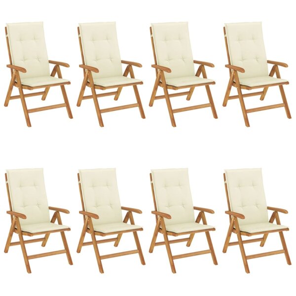 vidaXL Chaises de jardin inclinables et coussins lot de 8 teck solide