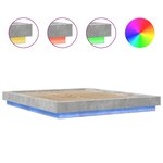 vidaXL Cadre de lit et lumières LED sans matelas gris béton 150x200 cm