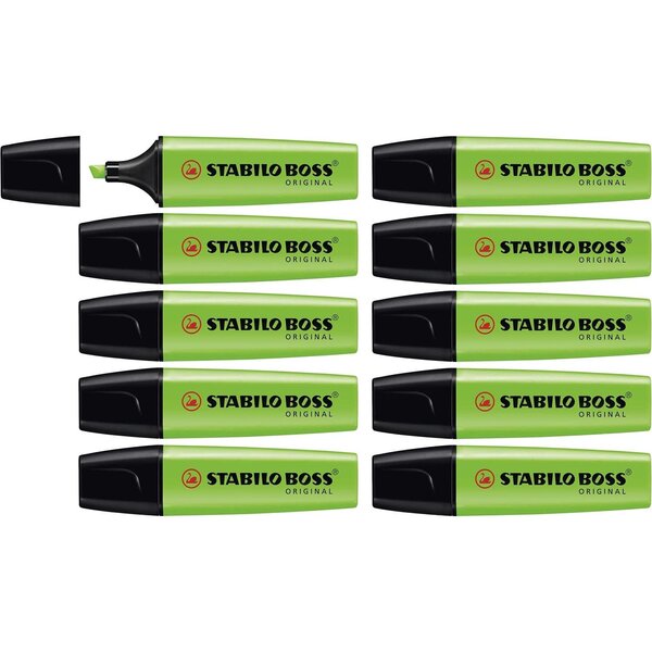 Surligneur BOSS ORIGINAL Rechargeable Pointe Biseautée 2-5 mm Vert x 10 STABILO