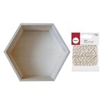Etagère hexagone bois 30 x 26 5 cm + Ficelle dorée & blanche