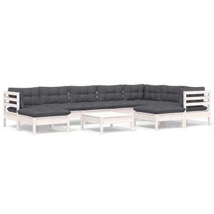 vidaXL Salon de jardin 10 Pièces avec coussins blanc bois de pin massif