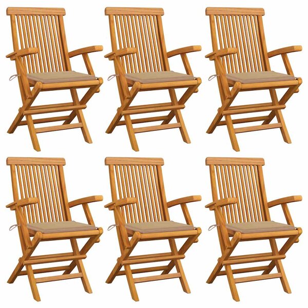 vidaXL Chaises de jardin avec coussins beige lot de 6 Bois teck massif