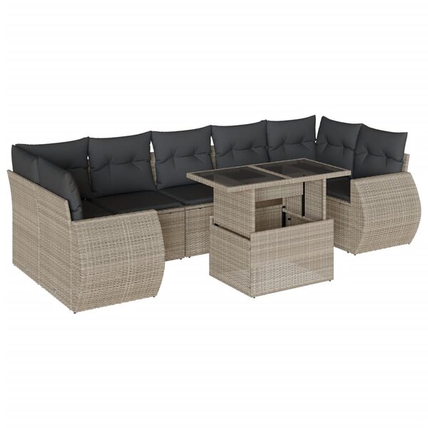 vidaXL Salon de jardin 8 Pièces avec coussins gris clair résine tressée