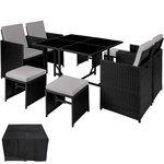 Tectake salon de jardin bilbao 8 places avec housse de protection - noir/gris