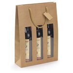 Sac kraft brun à fenêtre et poignées cordelières pour 3 bouteilles 27 x 38 x 9 cm (lot de 10)