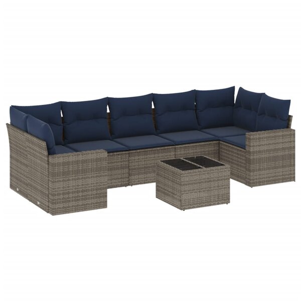 vidaXL Salon de jardin 8 Pièces avec coussins gris résine tressée